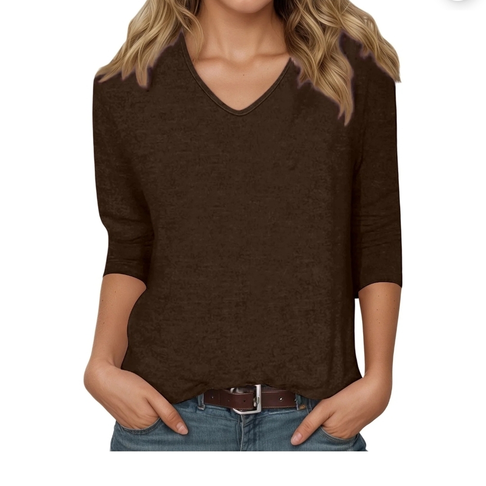 Style & Co. Brown V-Neck Beaded Long Sleeve Top